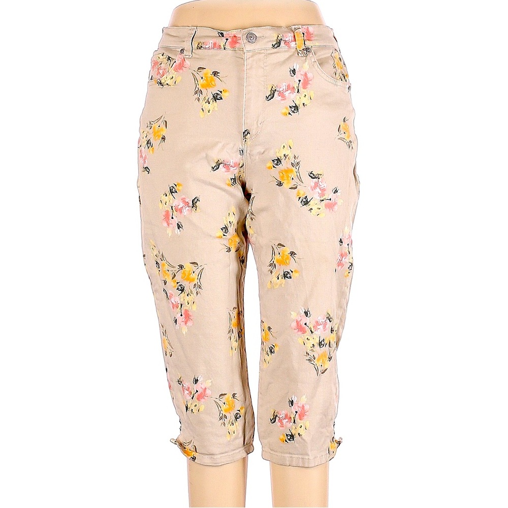 Gloria Vanderbilt Petite 14 yellow pink flowers khaki brown
